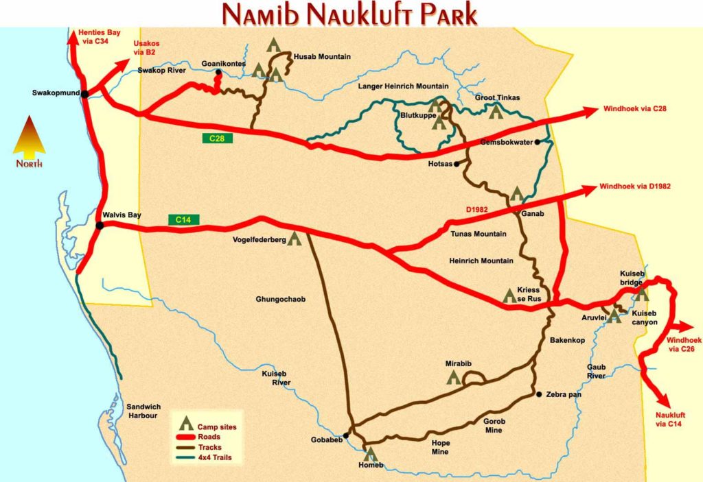 Mapa parku Namib-Naukluft
